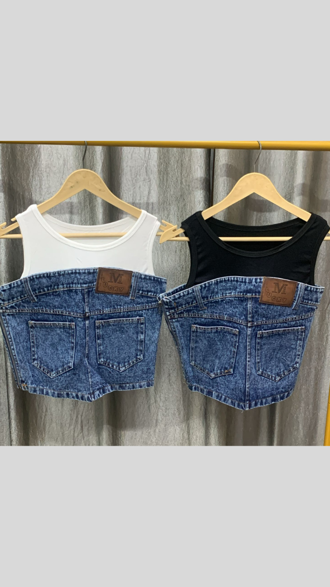 Sleeveless Denim Tube Crop Top FC2361