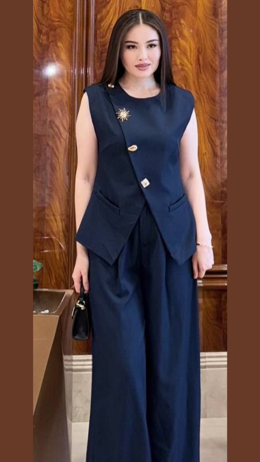 Sleeveless Overlapping Top And Pant Coord Set FC1932