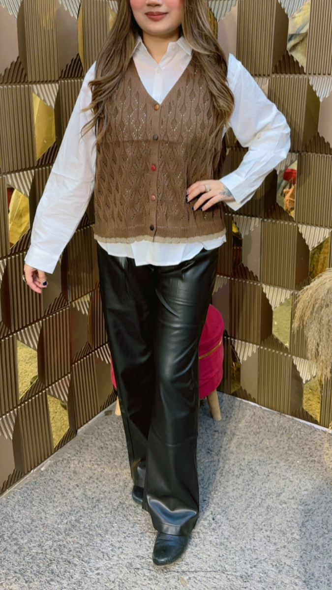 Sleeveless V Neck Jacket With Shirt FC2005