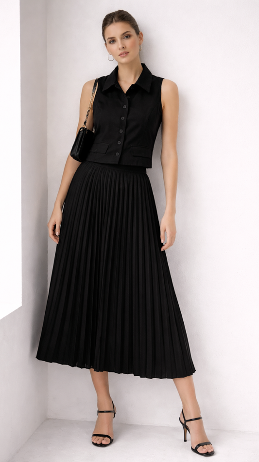 Sleeveless Vest With Pleaded Skirt Coord Set FC2285