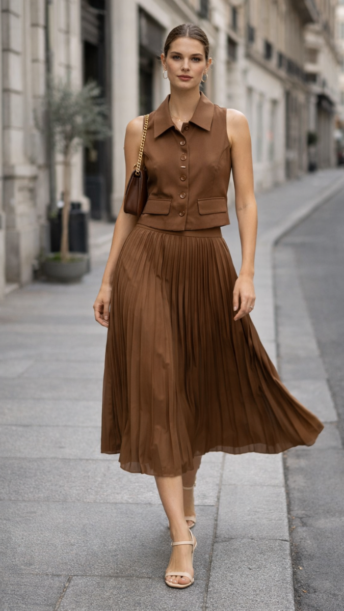 Sleeveless Vest With Pleaded Skirt Coord Set FC2285