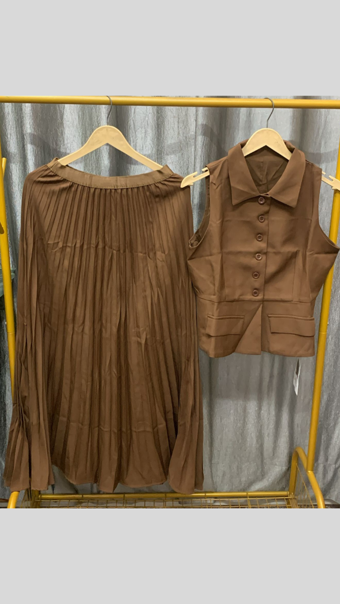 Sleeveless Vest With Pleaded Skirt Coord Set FC2285