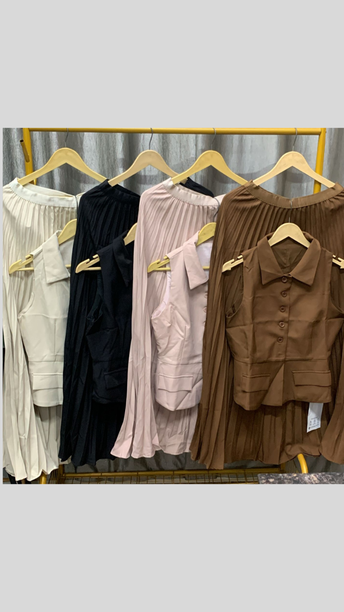 Sleeveless Vest With Pleaded Skirt Coord Set FC2285