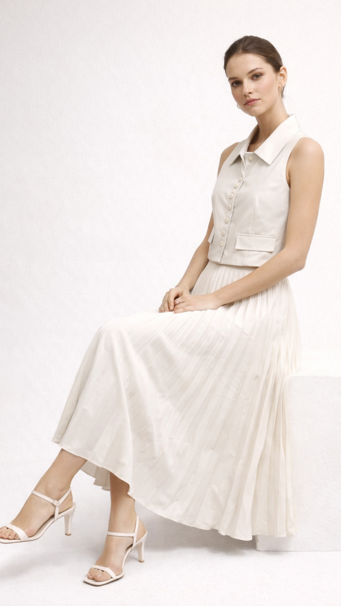 Sleeveless Vest With Pleaded Skirt Coord Set FC2285