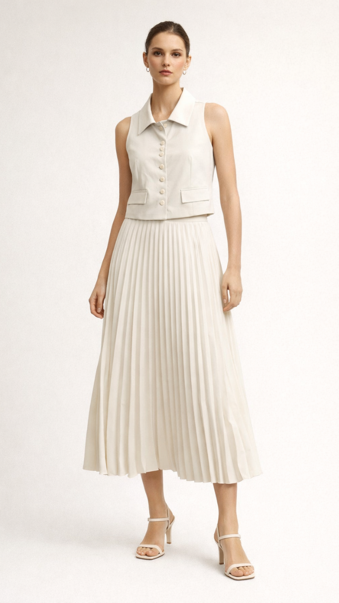 Sleeveless Vest With Pleaded Skirt Coord Set FC2285