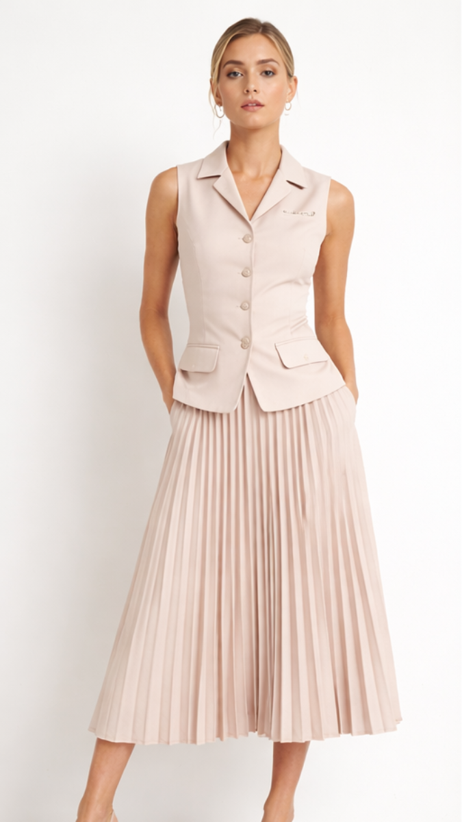 Sleeveless Vest With Pleaded Skirt Coord Set FC2285