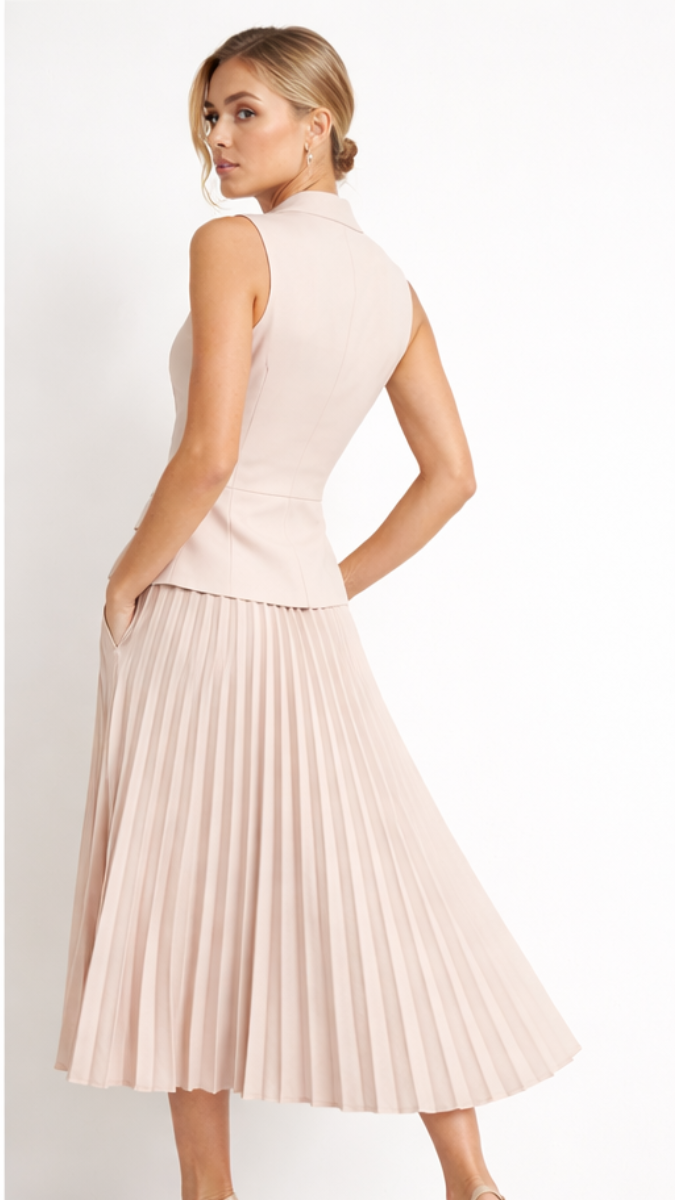 Sleeveless Vest With Pleaded Skirt Coord Set FC2285