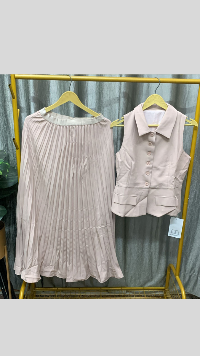 Sleeveless Vest With Pleaded Skirt Coord Set FC2285