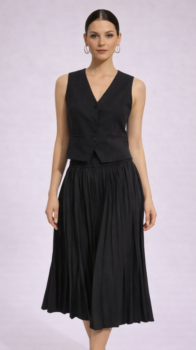 Sleeveless Vest With Pleated Skirt Set FC2237
