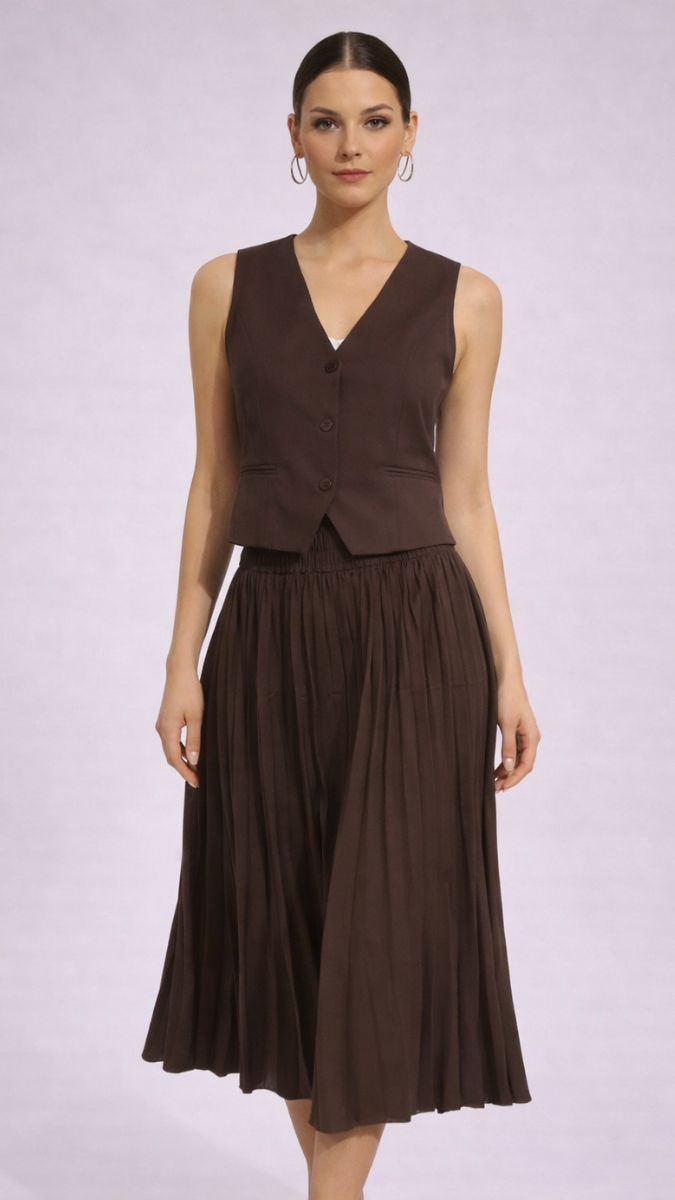 Sleeveless Vest With Pleated Skirt Set FC2237