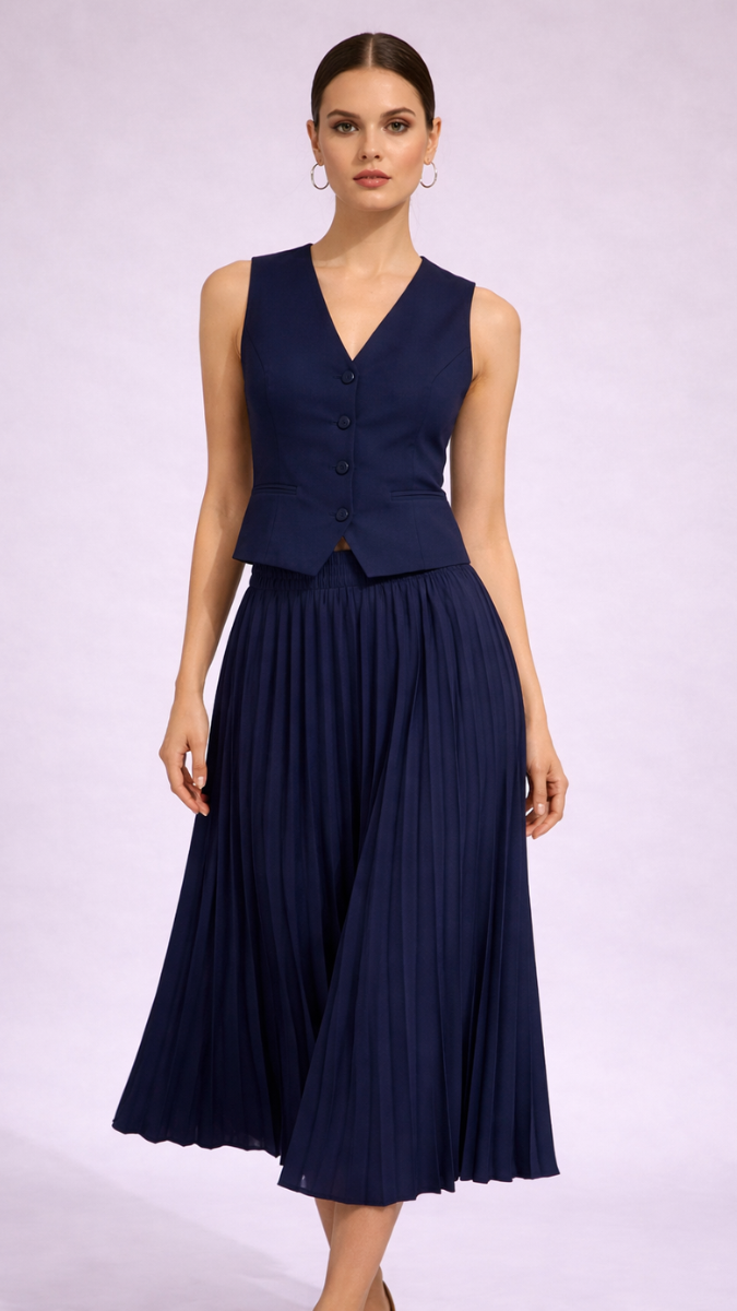 Sleeveless Vest With Pleated Skirt Set FC2237
