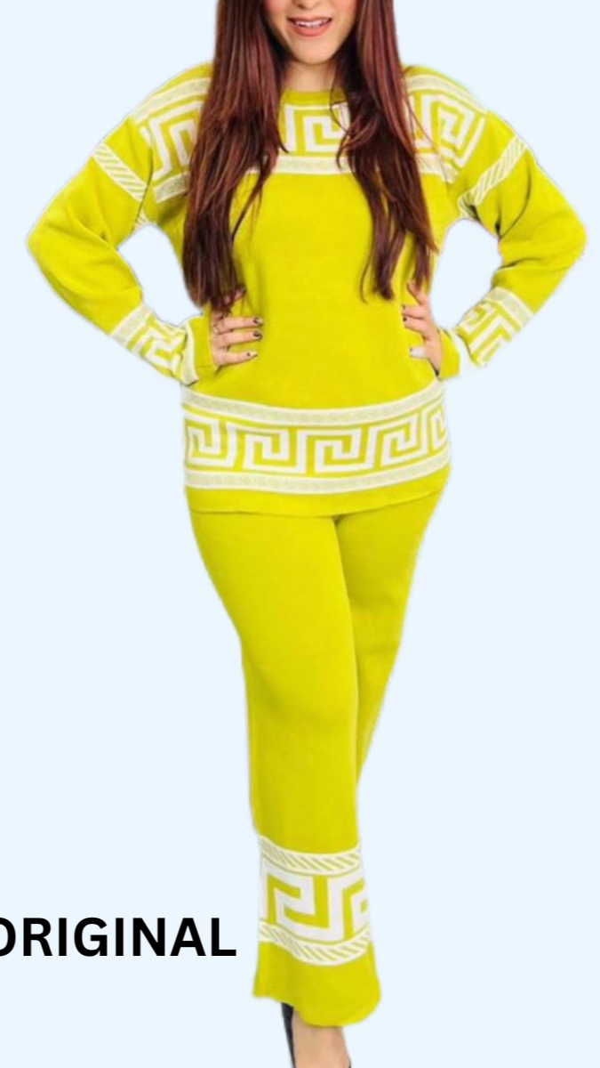 Soft Knitted Woolen Round Neck Printed Coord Set FC1515