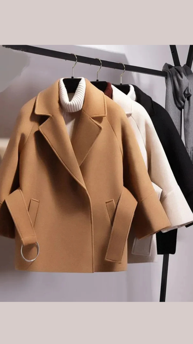 Solid Color Tight Waist Belt Pea Coat FC1728