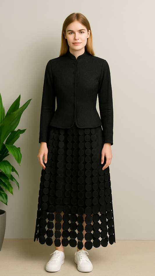 Stand Collar Jacket With Laser Cut Skirt Set FC1949