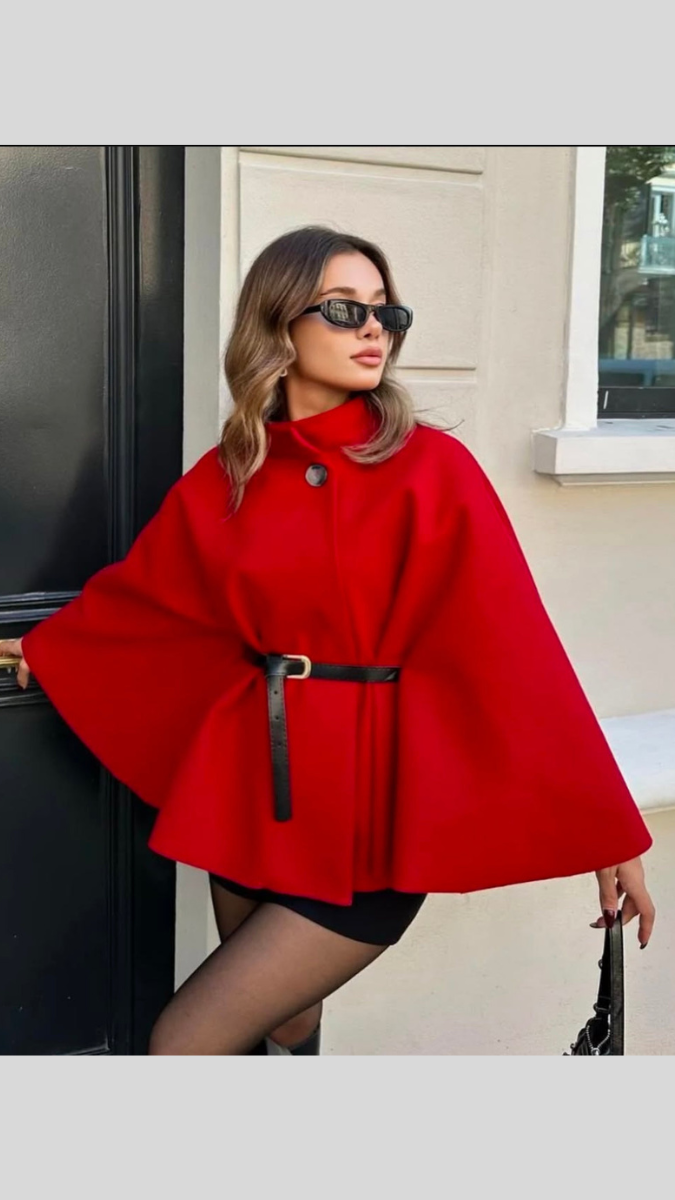 Stand Collar Woolen Cover Up Cape FC2025