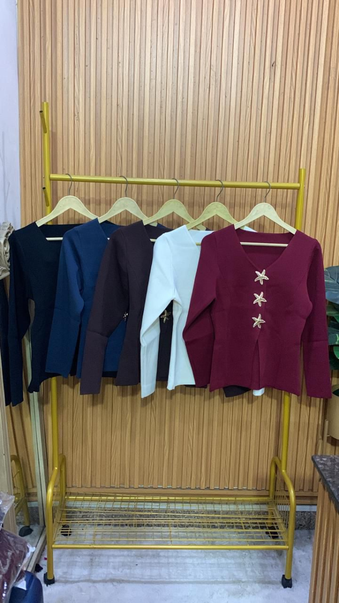 Star Fish Button V Neck Woolen Top FC1972