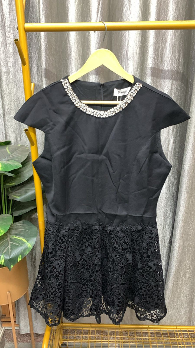 Stone Designed Neckline Half Crochet Mini Dress FC2460
