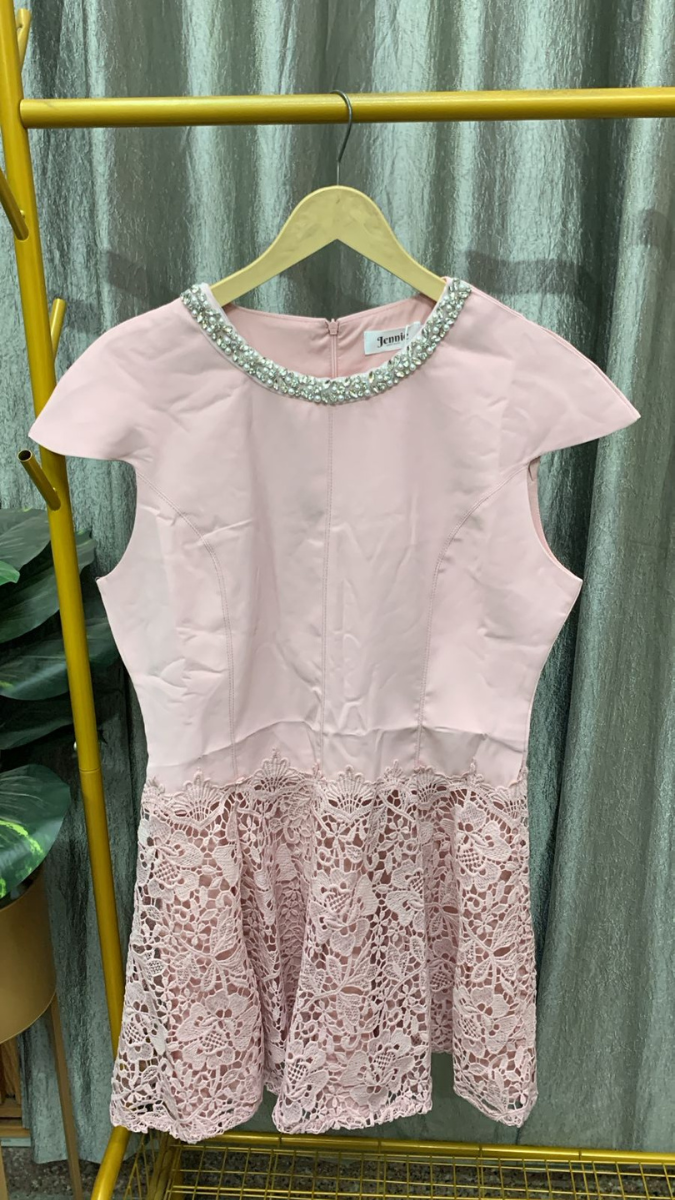 Stone Designed Neckline Half Crochet Mini Dress FC2460