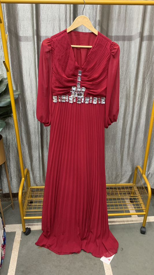 Stone Embedded V Neck Ruffle Dress FC2477