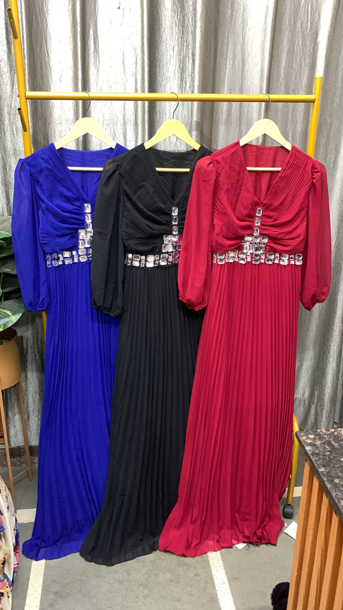 Stone Embedded V Neck Ruffle Dress FC2477