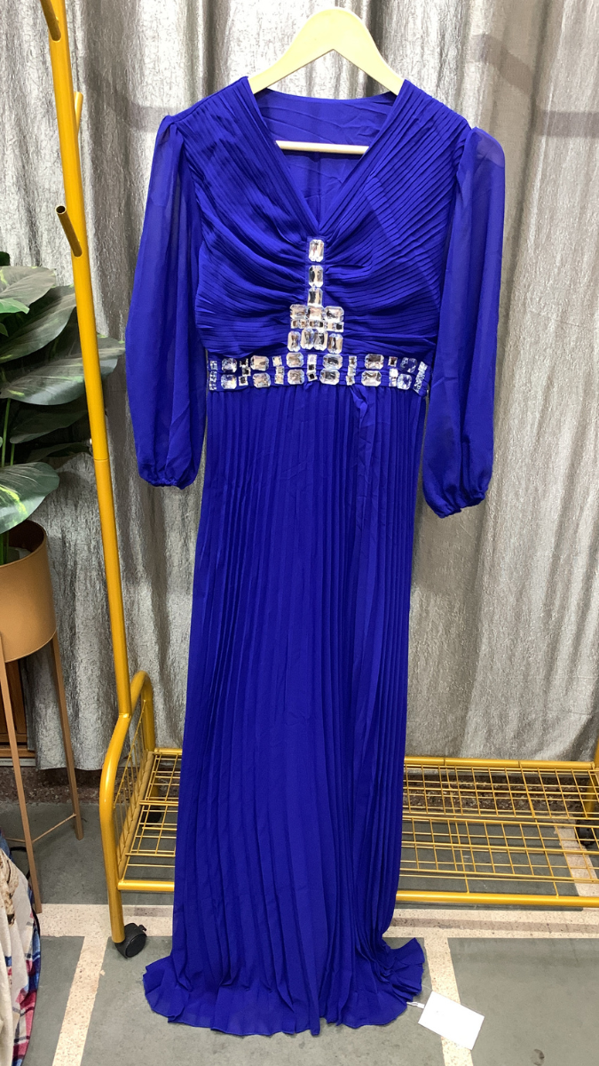 Stone Embedded V Neck Ruffle Dress FC2477