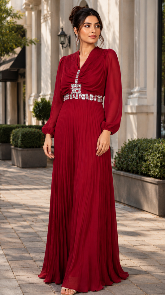 Stone Embedded V Neck Ruffle Dress FC2477