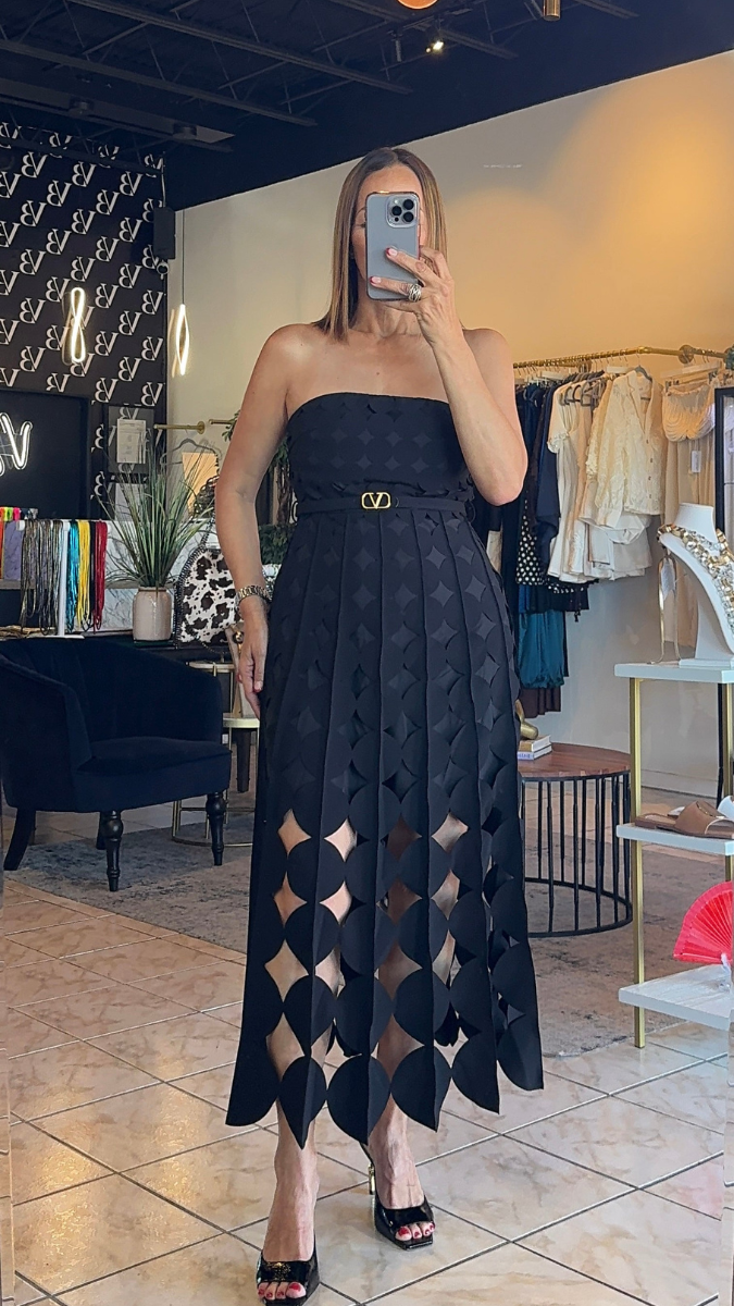 Strap Cutout Designed Midi Dress With Belt FC2410