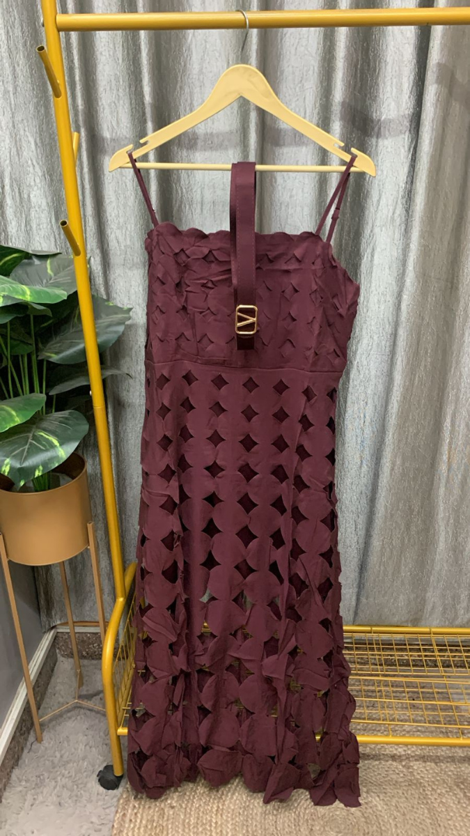 Strap Cutout Designed Midi Dress With Belt FC2410