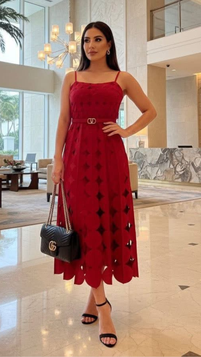 Strap Cutout Designed Midi Dress With Belt FC2410
