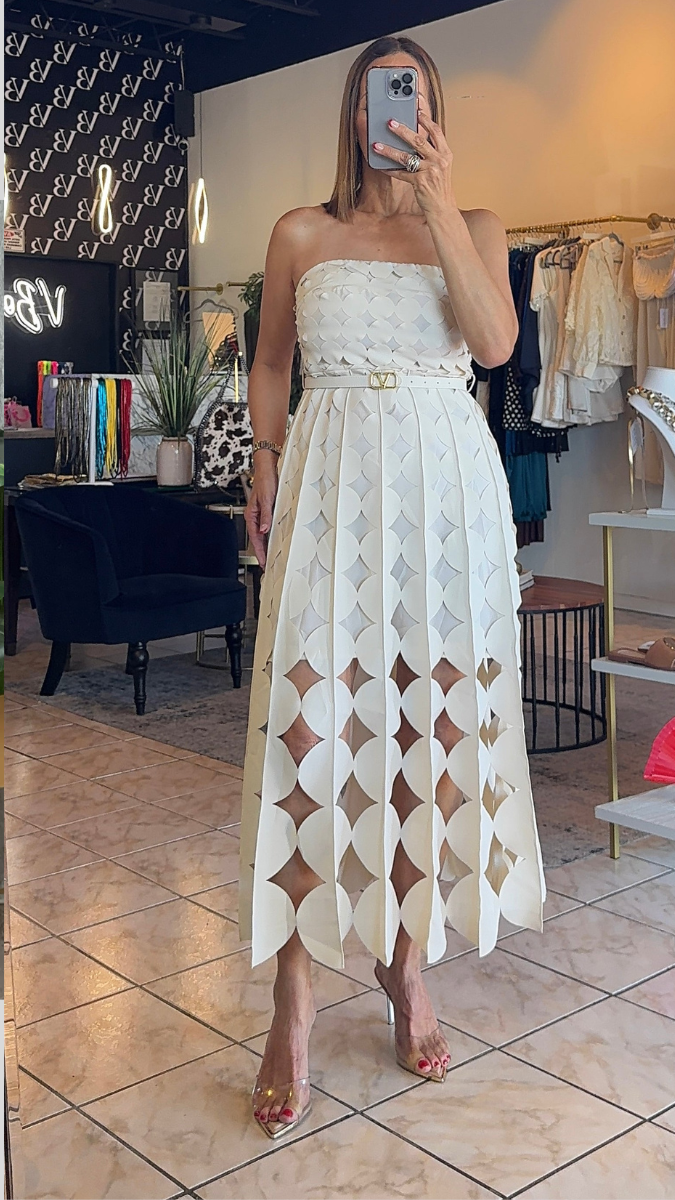 Strap Cutout Designed Midi Dress With Belt FC2410