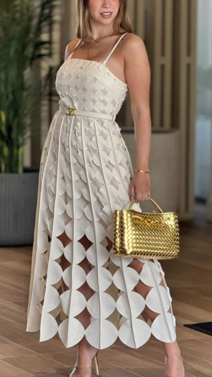 Strap Cutout Designed Midi Dress With Belt FC2410