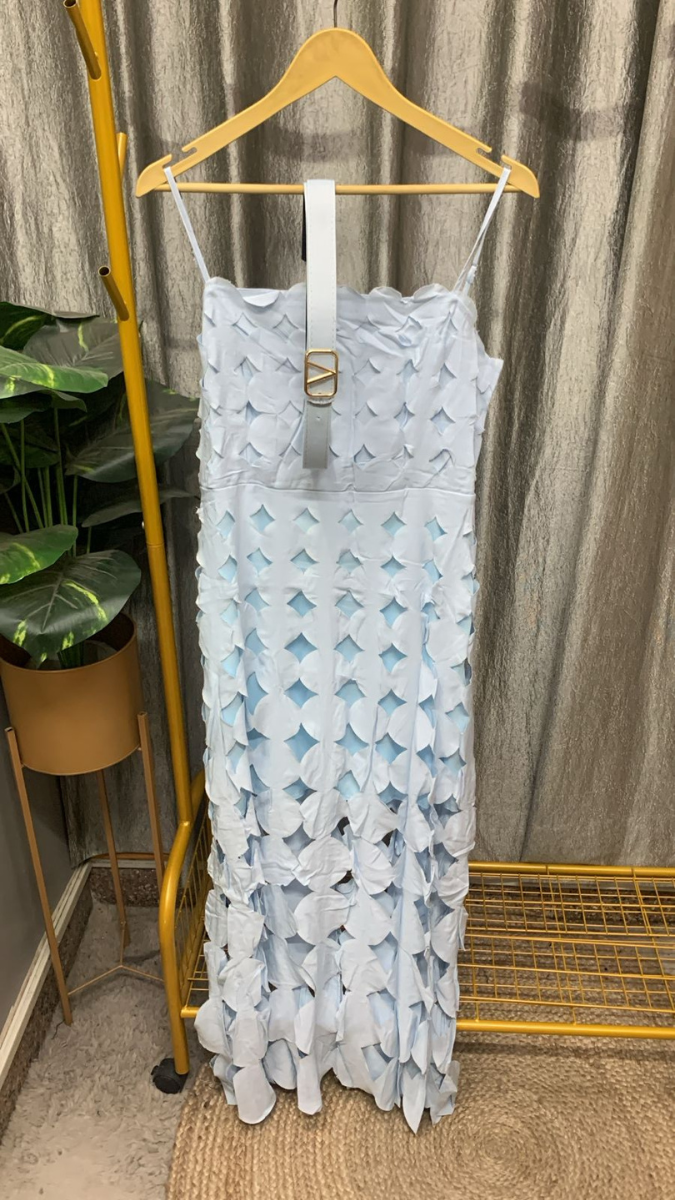Strap Cutout Designed Midi Dress With Belt FC2410