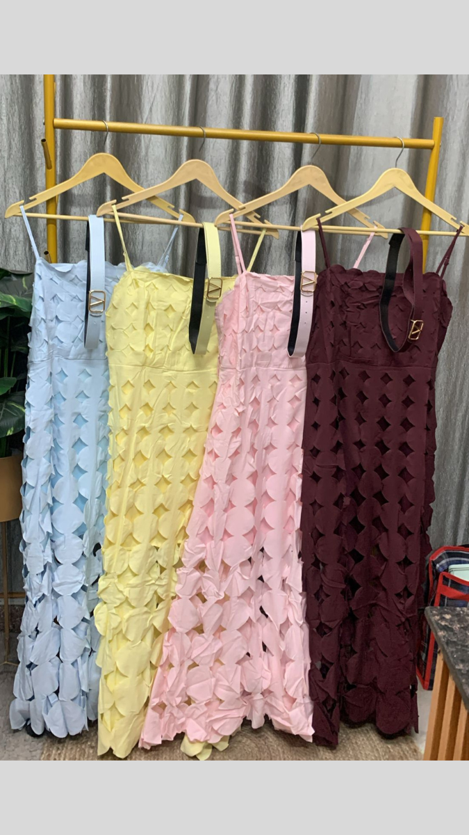 Strap Cutout Designed Midi Dress With Belt FC2410