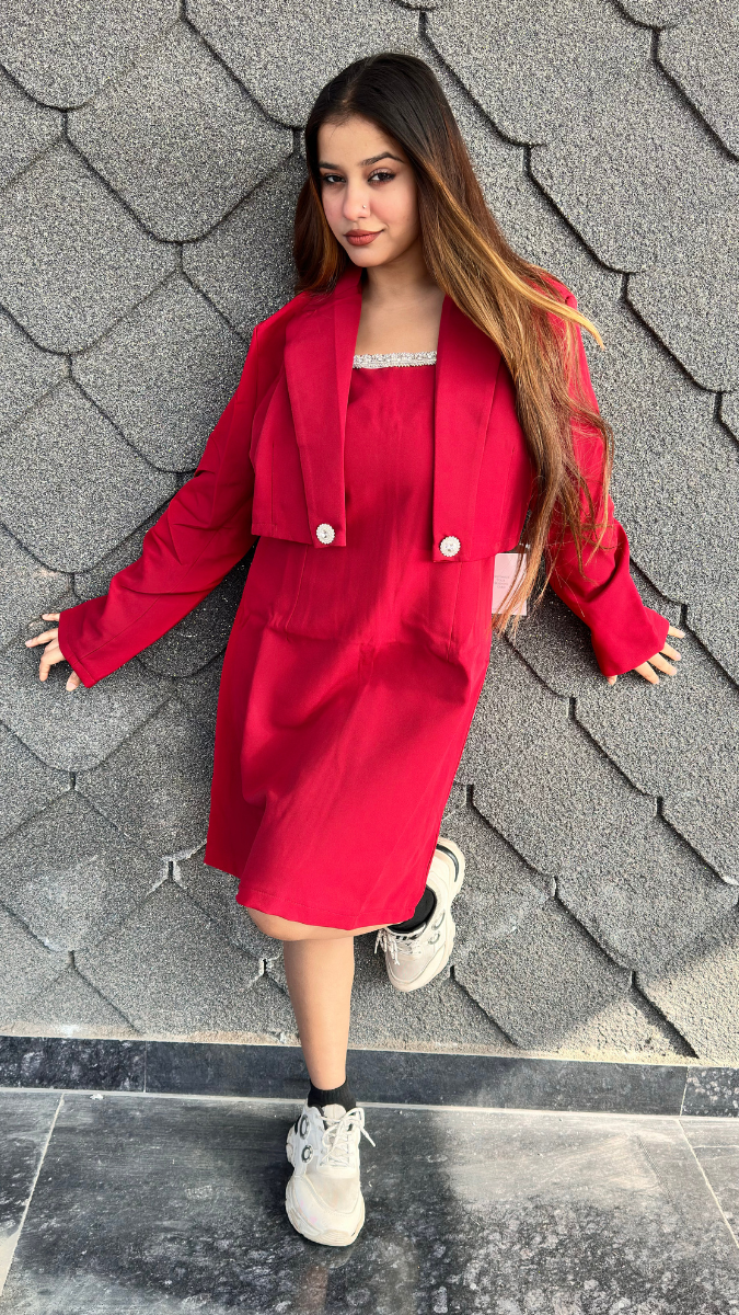 Strap Sleeve A-Line Dress With Plain Jacket FC2124