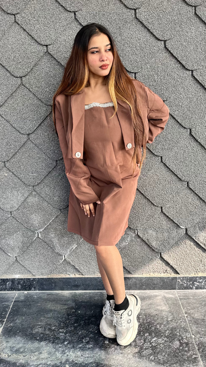 Strap Sleeve A-Line Dress With Plain Jacket FC2124