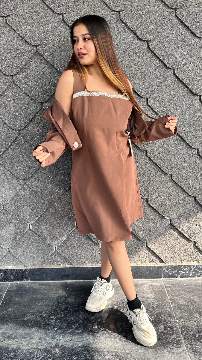 Strap Sleeve A-Line Dress With Plain Jacket FC2124