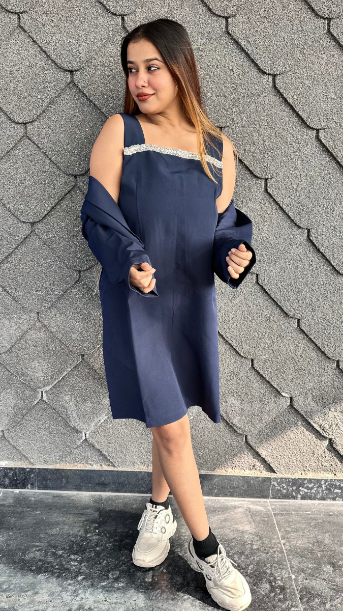 Strap Sleeve A-Line Dress With Plain Jacket FC2124