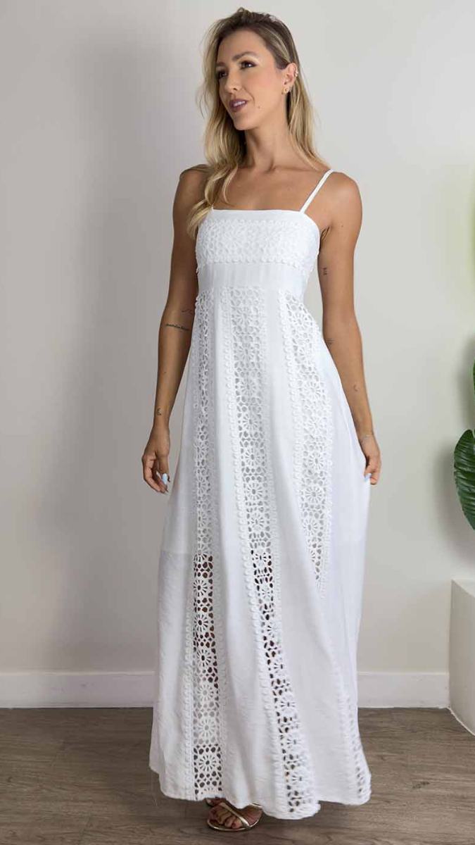 Strap Sleeve Crochet Design Embedded Maxi Dress FC2455