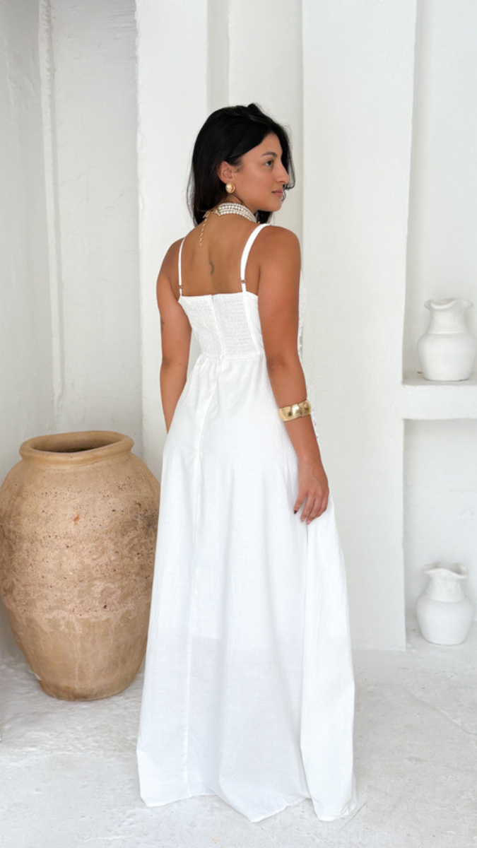 Strap Sleeve Crochet Design Embedded Maxi Dress FC2455