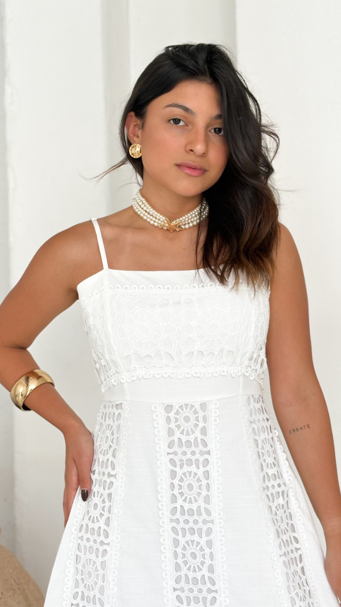 Strap Sleeve Crochet Design Embedded Maxi Dress FC2455