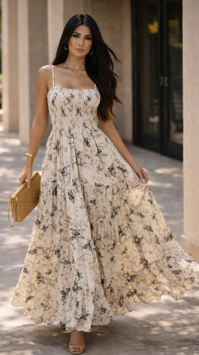 Strap Sleeve Elastic Upper Maxi Dress FC2330