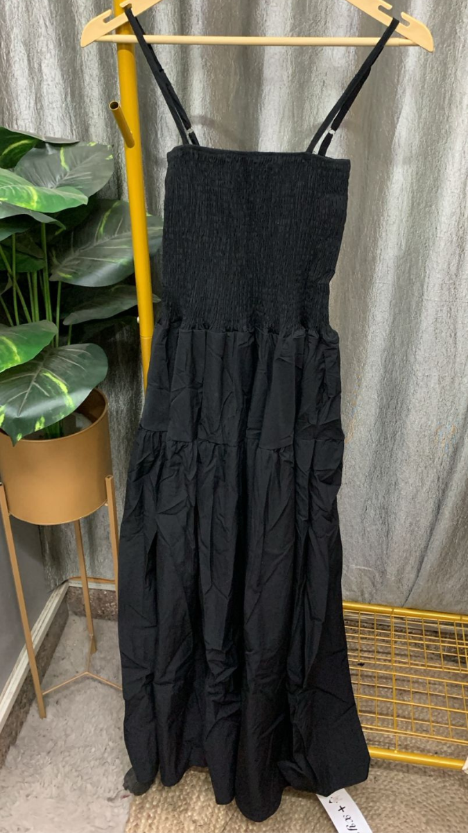 Strap Sleeve Elastic Upper Maxi Dress FC2330