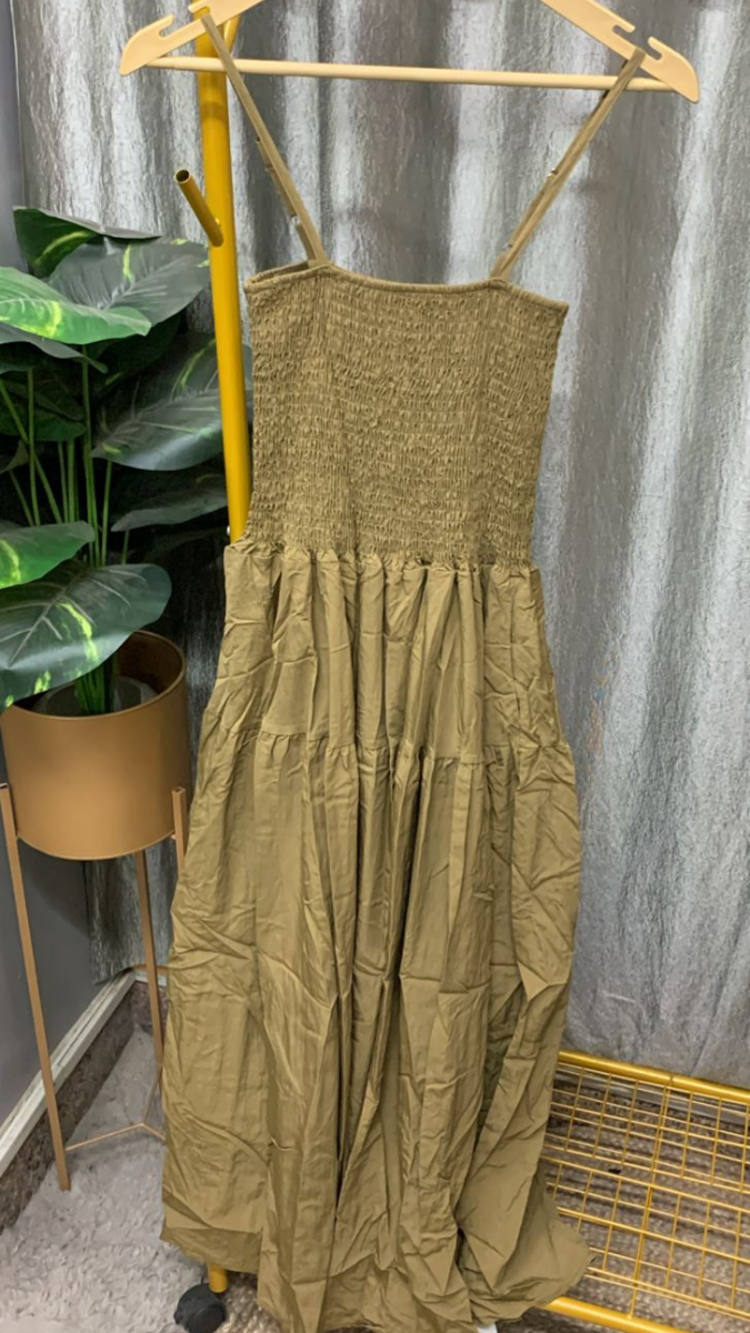 Strap Sleeve Elastic Upper Maxi Dress FC2330