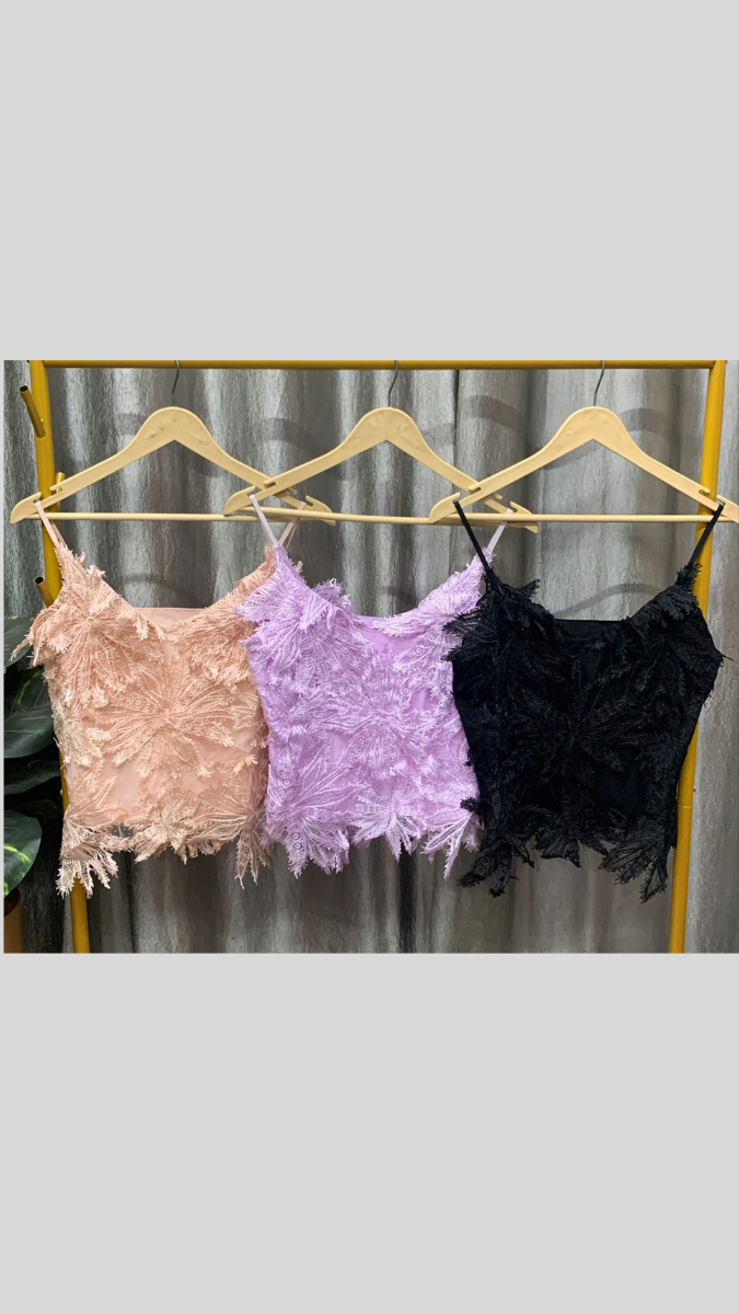 Strap Sleeve Flower Designed Crop Top FC2377