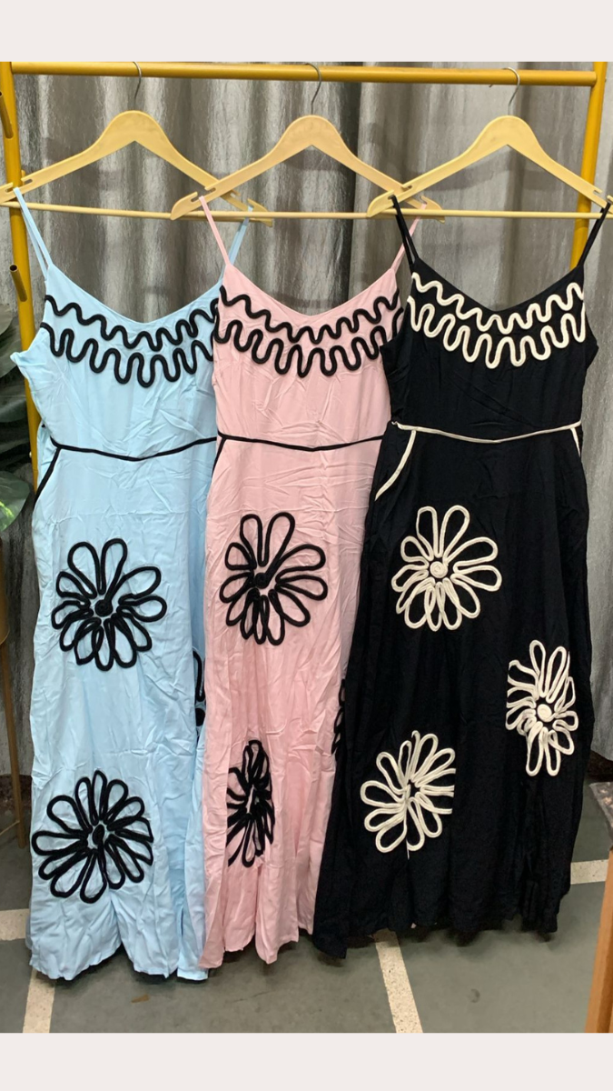 Strap Sleeve Lace Designed Flower Midi Dress FC2462