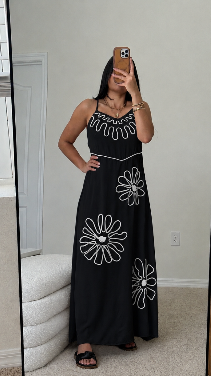 Strap Sleeve Lace Designed Flower Midi Dress FC2462