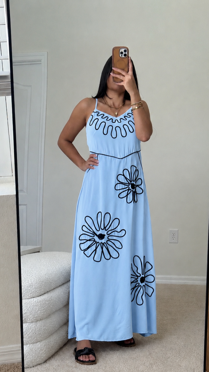 Strap Sleeve Lace Designed Flower Midi Dress FC2462