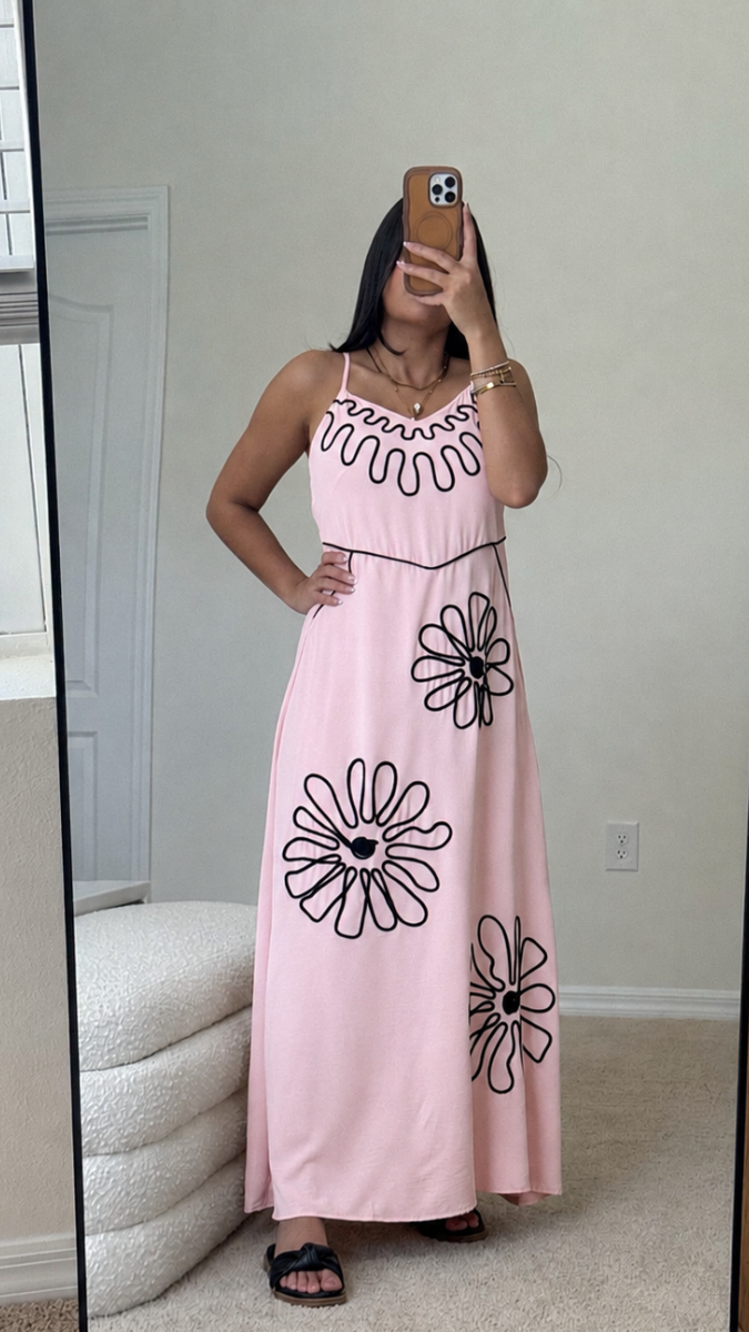 Strap Sleeve Lace Designed Flower Midi Dress FC2462