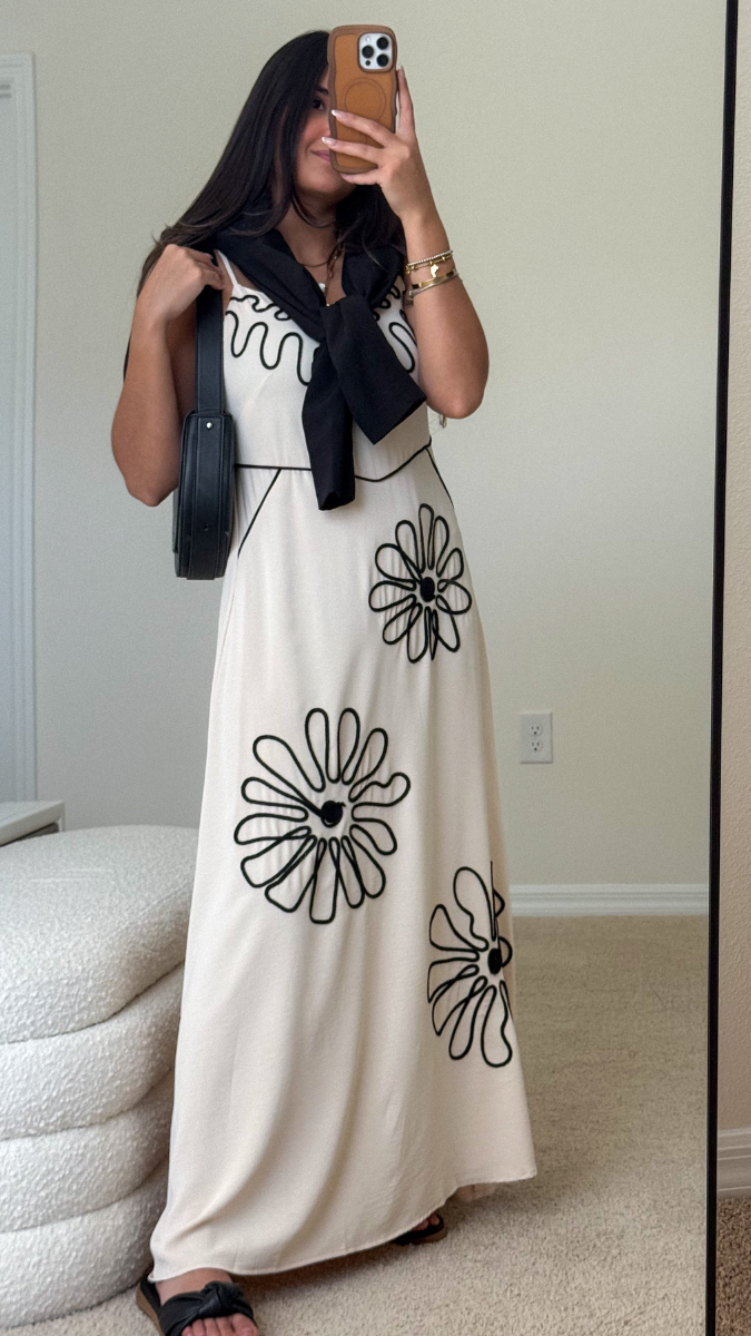 Strap Sleeve Lace Designed Flower Midi Dress FC2462