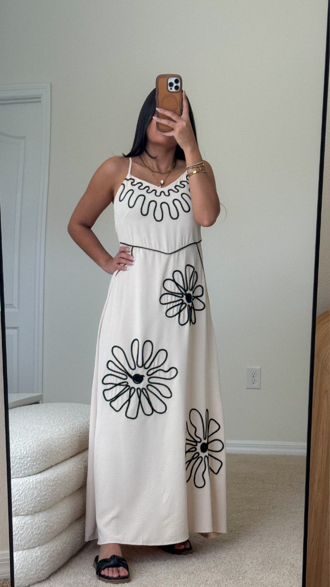 Strap Sleeve Lace Designed Flower Midi Dress FC2462